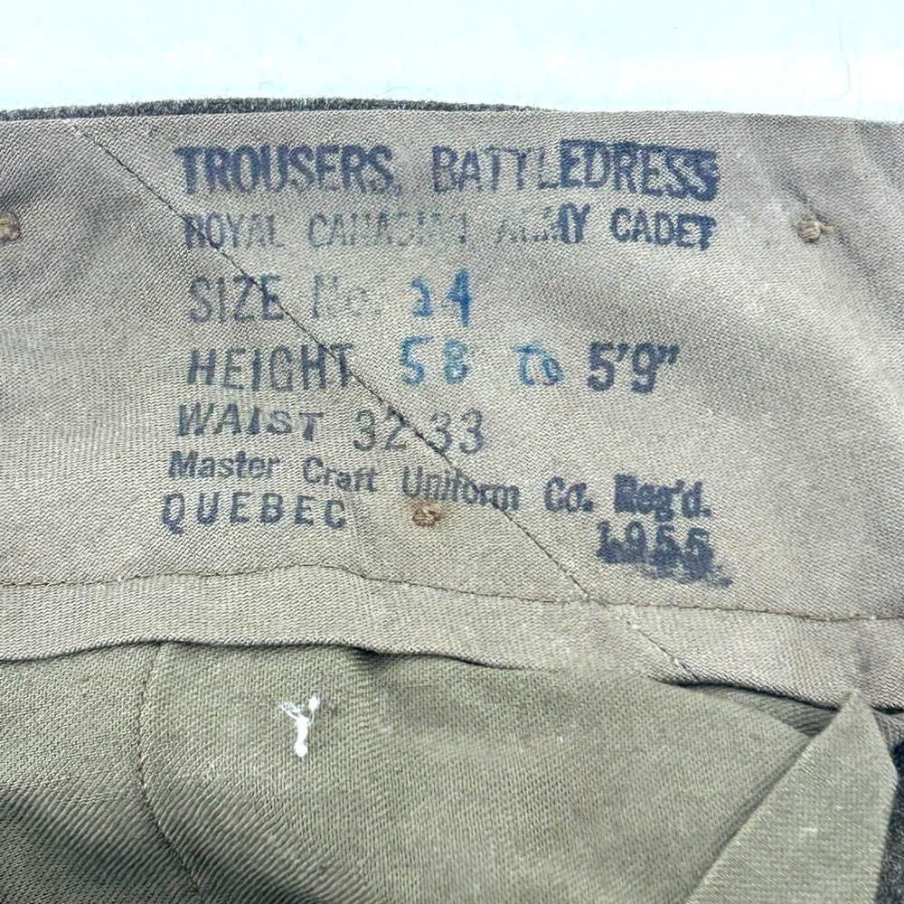 VTG 1955 Royal Canadian Army Cadet Battledress Wool Trousers 32x29 Olive Drab - Picture 2 of 6